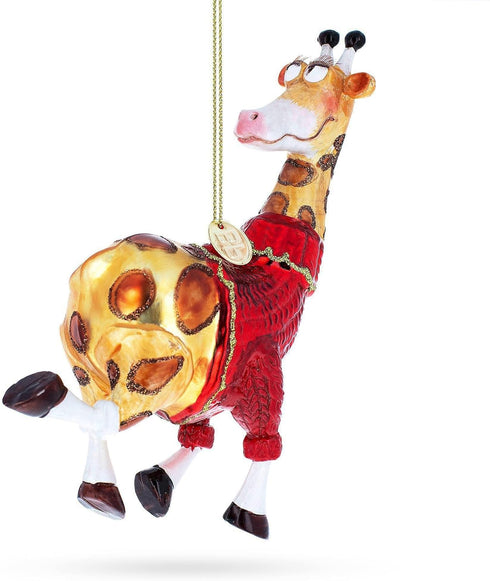 Statuesque Stylish Giraffe Blown Glass Christmas Ornament...