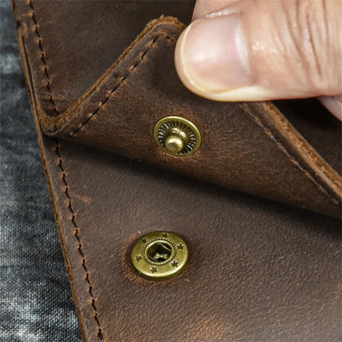 Men's Tri-fold Vintage Biker Cowhide Top Grain Leather Steel Chain Wallet,Snap Closure...