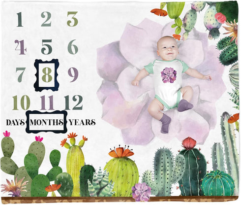 PAMBO Cactus Baby Stuff, Baby Milestone Blanket Monthly Photography Blanket for Boys & Girls | Newborn Age Blanket for Photography Gift Idea...