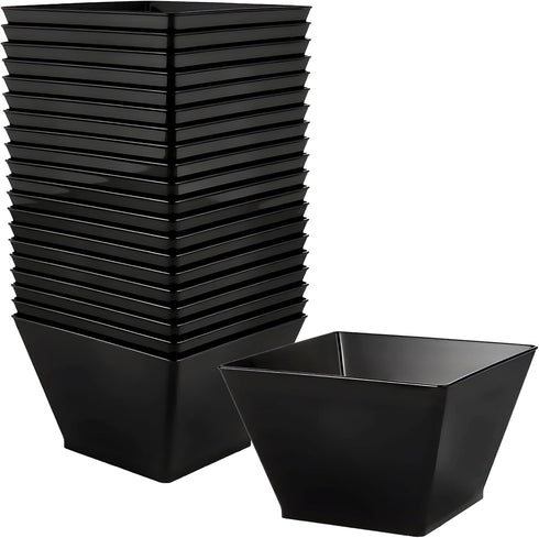 Lillian Tablesettings Plastic 8 oz | Black Rectangles Servingware | Pack of 20 Party Bowls, 3.5 x 3.5 x 7.5 inches...