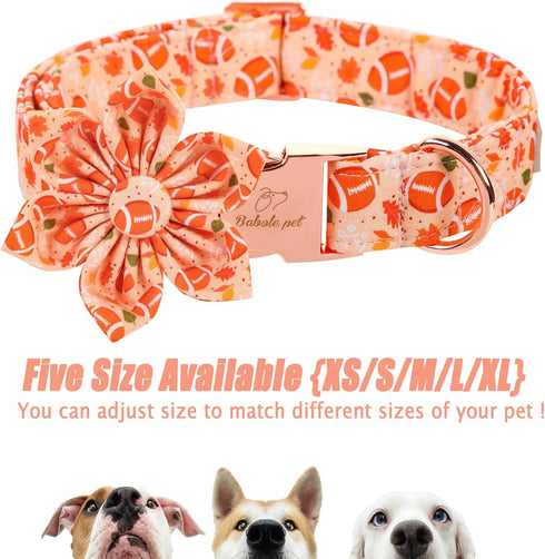 Fall Girl Dog Collar Flower Tie,Orange Maple Leafs Rugby Floral Dog Collar with Safety Metal Buckle Adjustable Puppy Collars for Small Medium Larg...