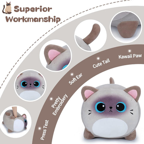 Siamese Cat Plush Pillow-16'' Siamese Cat Plush Stuffed Animal Grey Cat Plush Pillow, Cute Soft Plush Cat Plushie Stuffed Cat Toys Blue Eyes Cat P...