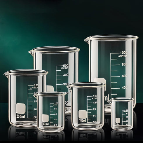 25ml Low Form Glass Beaker, 3.3 Borosilicate Glass Graduated Printed Scale Measuring Cups with Spout for Kitchen Lab Liquids,4 PACK...