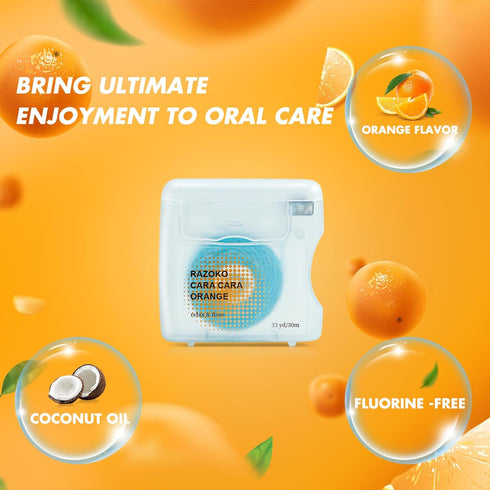 RAZOKO Coconut Oil Infused Woven Dental Floss, Vegan and Cruelty-Free, Orange Scent, 6 Month Supply (33 Yds x 3 Units) (3Pack, Orange)...
