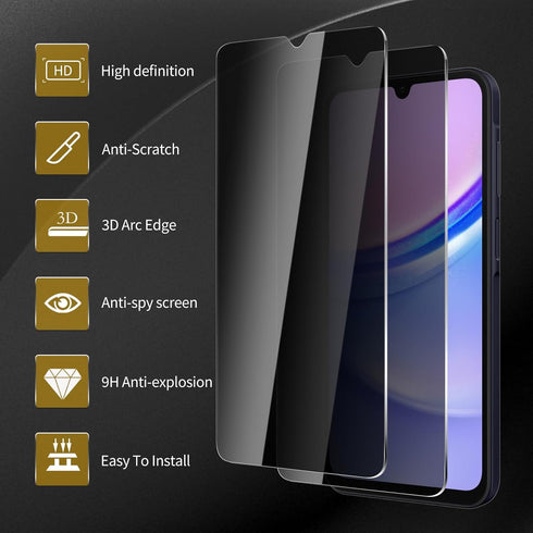 3 Pack Privacy Screen Protector for Samsung Galaxy A15, Anti Spy Tempered Glass 9H Hardness, Black Protector Anti Spy, Bubble Free, Anti-Scratch...