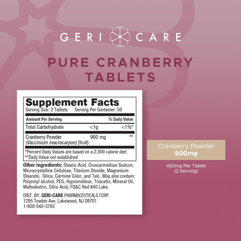 GeriCare Cranberry Supplement, 100 Tablets 450 mg (3)...