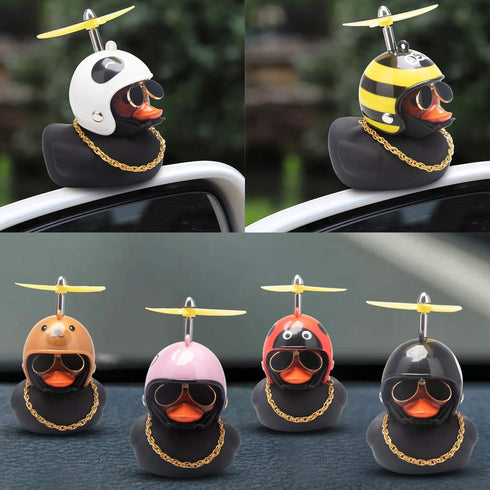 wonuu Rubber Duck Car Decorations Black Duck Car Dashboard Ornaments with Propeller Helmet for Adults (Beatle)...