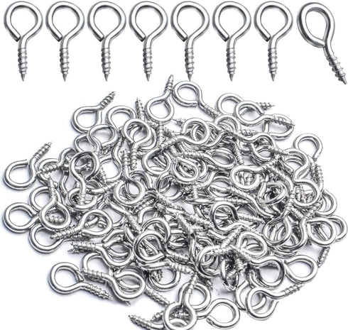 BronaGrand Small Eye Hooks,100pcs 13x7mm Mini Eye Pins Eye Screw Hooks Metal Eyelets Screw Eye Lags for Resin Jewelry Bead Plastic Wood...