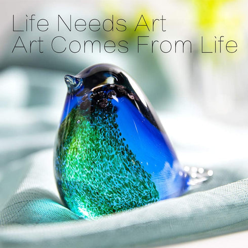 Qf Glass Bird Handmade Blown Glass Figurine Christmas, Birthday Gift Decorative Ornaments for Home Blue and Green Paper Weight...