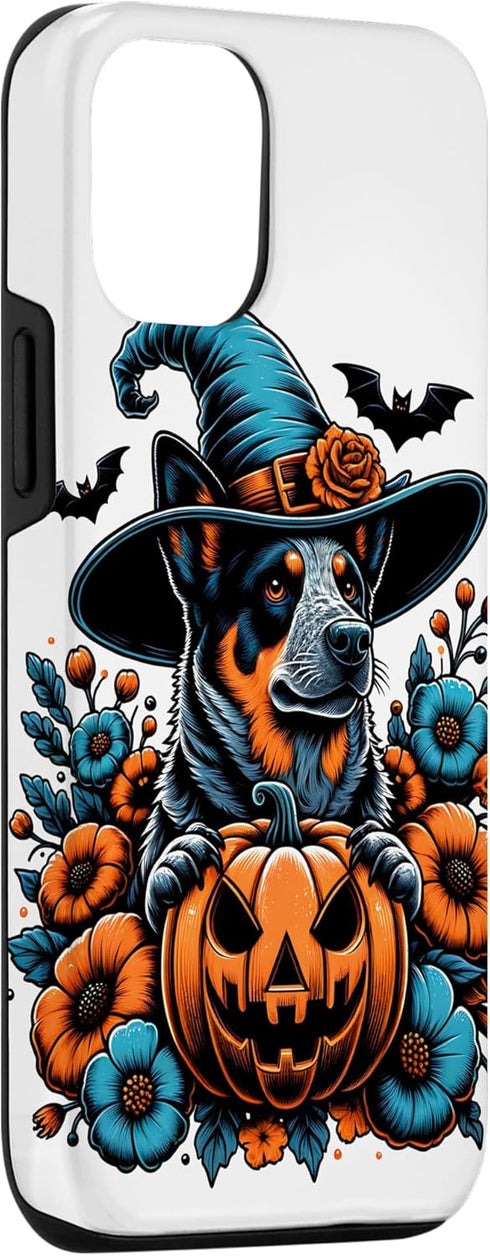 iPhone 14 Pro Witchy Blue Heeler Dog Scary Pumpkin Autumn Retro Flowers Case...