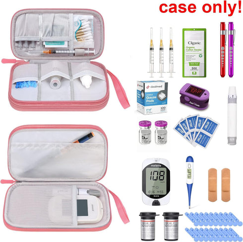 Double Layer Diabetic Supplies Storage Bag Carrying Case Organizer for Glucose Meter Insulin Pen Diabetes Testing Kit, Test Strips, Lancets, Syrin...