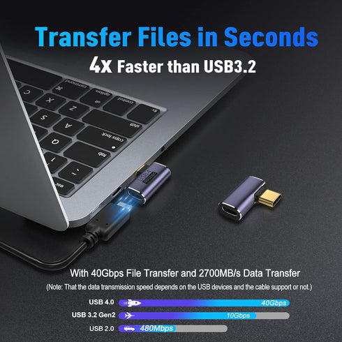 V VCOM USB C 90 Degree Adapter (2 Pack), 40Gbps Data Transfer USB Type C Male to Female Right Angle Extender for Steam Deck,Switch,Thunderbolt4, L...