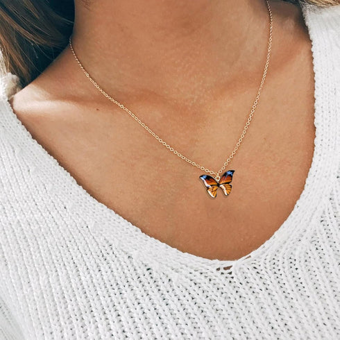 FUTIMELY Cute Butterfly Pendant Necklace Set For Women Teen Girls,4/5 PCS Butterfly Chain Necklace Colorful Animal Minimalist Charm With Message C...