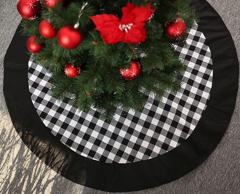 Black and White Buffalo Plaid Check Christmas Tree Skirt 48 inches, Country Xmas Tree Decorations Tree Skirts Double Layers Holiday Ornaments...