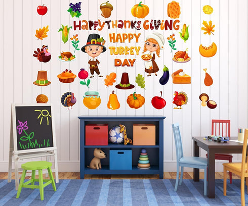 FLYAB 41PCS Thanksgiving Cutouts Classroom Decorations Fall Bulletin Board Decorations for Classroom Pumpkin Leaves Turkey Cutouts Fall Autumn Har...