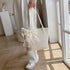 Women Large Straw Beach Tote Bag Summer Hand-woven Bags Shoulder Bag Leather Handle Beach Handbags with Cute Lace Bow Small (White)...