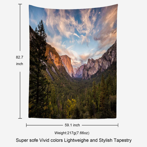 Batmerry Yosemite Tapestry, Green Valley Mountain Landscape Blue Nature Beautiful Forest Picnic Mat Hippie Trippy Tapestry Wall Art Decor for Bedr...
