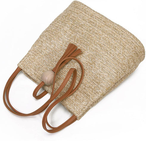 QZUnique Straw Handbags Women's Summer Beach Straw Bucket Tote Bag Straw Woven Handbag Tassel Shoulder Bag Purse...