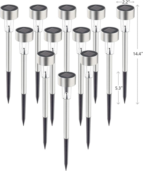 GIGALUMI Solar Pathway Lights 12 Pack, Stainless Steel IP44 Waterproof Auto On/Off Outdoor LED Solar Landscape Lights for Garden, Yard, Patio, Pat...