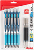 Pentel EnerGel 0.7 mm Liquid Gel Ink Pens - Pack of 5 Sky Blue Deluxe RTX Energel Pens with 3 Refills...