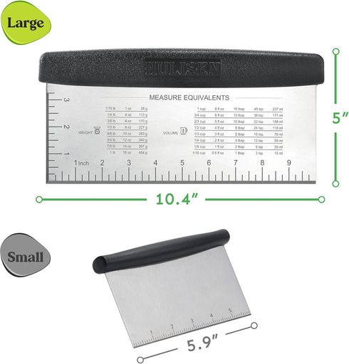 HULISEN Large Bench Scraper for Baking, 10 inch Dough Pastry Scraper with Measuring Scale, Stainless Steel Cake Scraper, Pizza Cutter, Food Choppe...