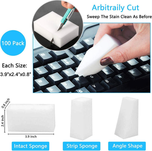 100Pack Magic Sponge Eraser | Premium Melamine Sponge Foam | Multi-Functional Household Cleaning Sponge for Kitchen, Sink, Bathrooms, Walls, Vehic...