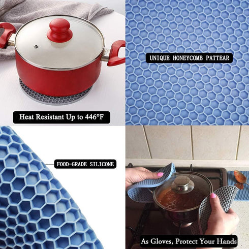 Trivets for Hot Dishes, 4 Pack Silicone Hot Pads Pot Holders for Kitchen, Non-Slip Heat Resistant Silicone Mat for Countertops, Spoon Rest, Multip...