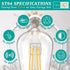 4-Pack Vintage 8W ST64 LED Edison Light Bulbs 100W Equivalent, 1400LM E26 Light Bulbs, 2700K Warm White, Antique Filament LED Bulbs, CRI 90+, Clea...