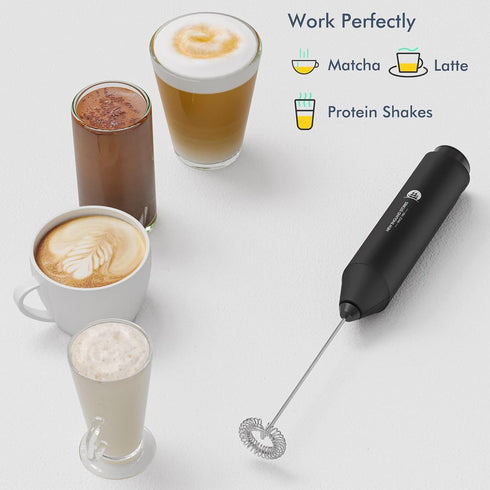 Powerful Milk Frother Handheld Foam Maker, Mini Whisk Drink Mixer for Coffee, Cappuccino, Latte, Matcha, Hot Chocolate, With Stand, Black...