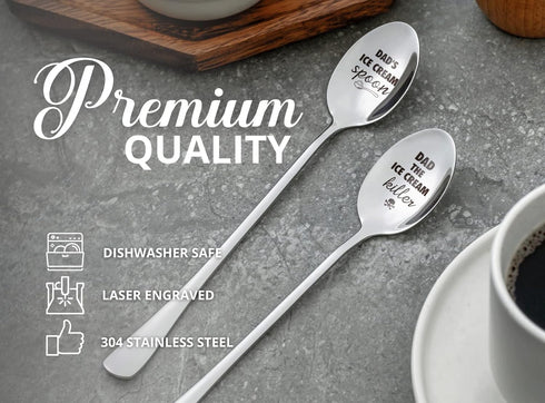 Dads Ice Cream Spoon, 2 Pcs Stainless Steel Coffee Spoons Set, Gifts for Dad on Birthday/Christmas/Thanksgiving, Gift Ready Package, DAD THE ICE C...