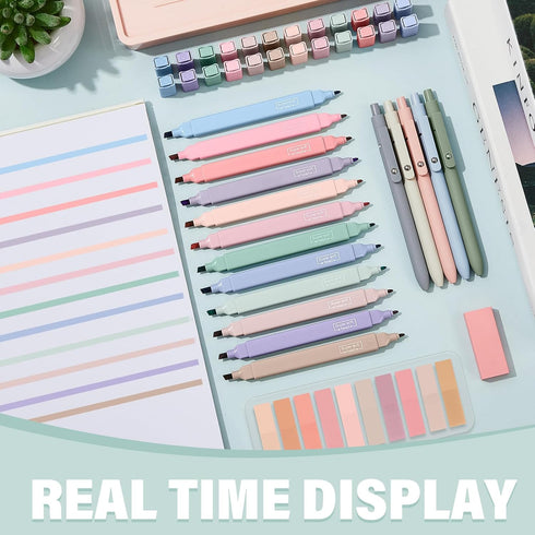 Jutom 29 Pcs Book Annotation Kit Aesthetic Highlighters Gel Pens Set Sticky Notes Tabs Markers Dual Ended Highlighter Quick Dry Ink Pens for Offic...