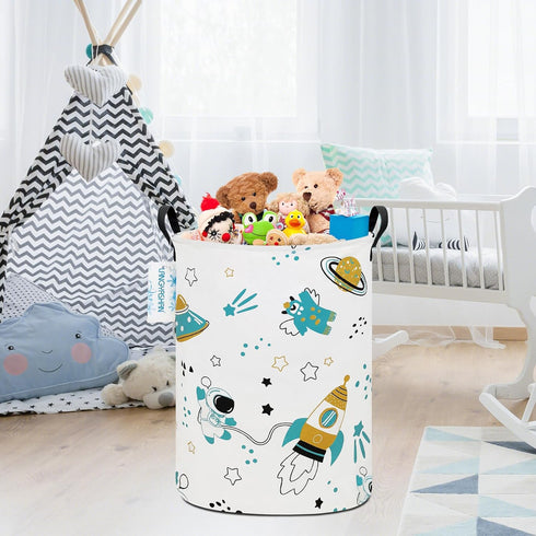LANGYASHAN Storage Bin, Canvas Fabric Collapsible Organizer Basket for Laundry Hamper,Toy Bins,Gift Baskets, Bedroom, Clothes,Baby Nursery (Round ...
