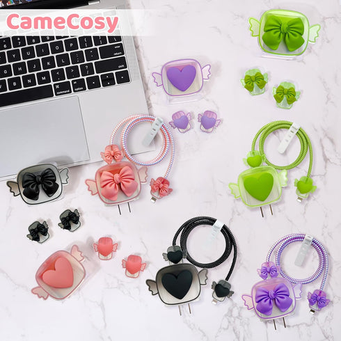 Lovely Cable Protector for iPhone Charger with Wings Design, Cute 3D Bow Tie Data Line USB Cover Wire Cord Saver Lightning Cable Case for iPhone 1...
