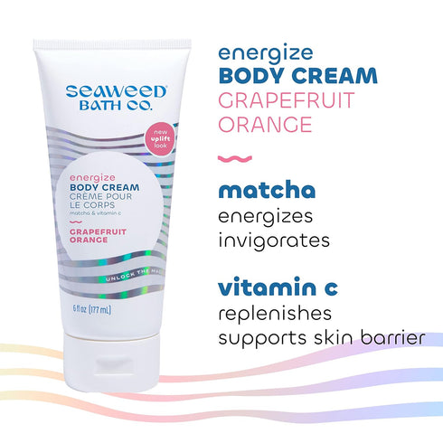 Seaweed Bath Co. Energize Body Cream, Grapefruit Orange Scent, 6 Ounce, Invigorating Hand & Body Lotion Moisturizer for Dry Skin, with Sustainably...