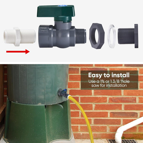 Rain Barrel Spigot Kit, PVC Water Barrel Diverter Kit with Bulkhead Fitting Hose Faucet Adapter and Thread Seal Tape For Water Tanks, Aquariums, T...