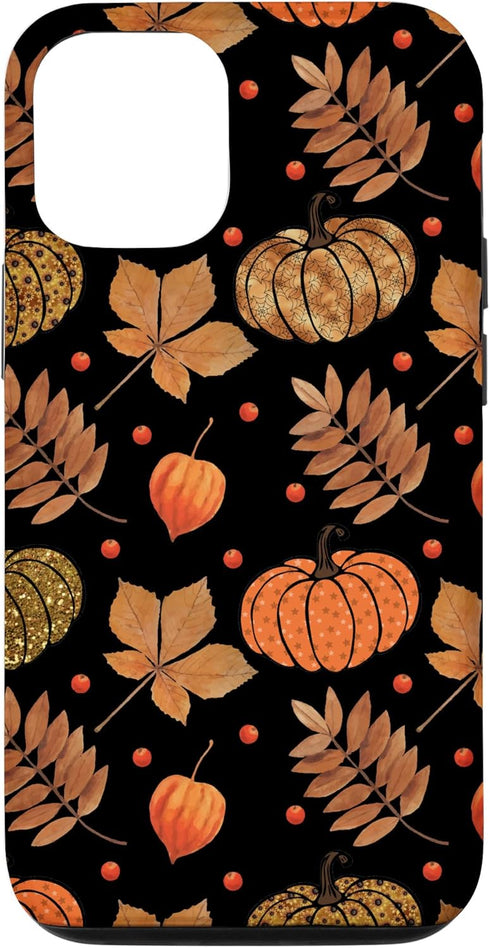 iPhone 12/12 Pro Fall Leaves and Pumpkins Pattern Halloween Autumn Gifts Case...