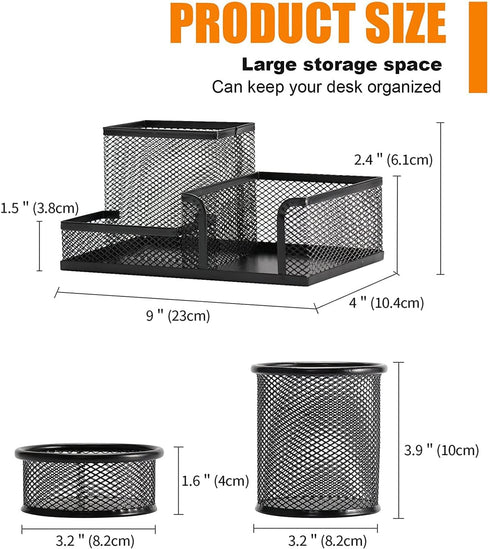 Pen Holder for Desk, Desk Organizers Set-3 Compartments Mesh Pencil Holder with Pencil Pen Cup and Paper Clip holder, Desk Accessories for Marker ...