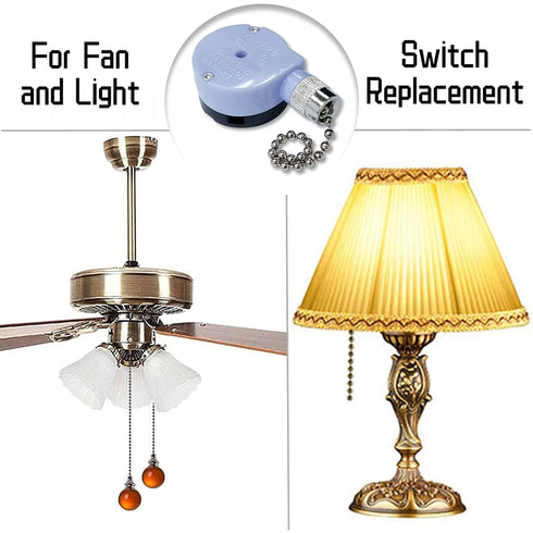 Pull Chain Switch Zing Ear ZE-228S 2 Speed 3 Wire Ceiling Fan Wall Lamps Cabinet Lights 6A 125VAC 125VL 3A 250VAC Repair Kits Replacement for Gard...