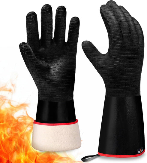 TECEUM BBQ Grill Gloves – Extreme Heat Resistant 1472 F – Extra Long Sleeve Protection – Non Slip Grip Oven Gloves for Barbecue, Grilling, Cooking...