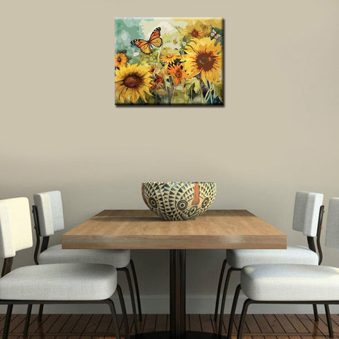 Tucocoo Sunflowers Landscape Paint by Number for Adults, DIY Digital Oil Painting Kits on Canvas with Brushes and Acrylic Pigment, Butterflies Flo...