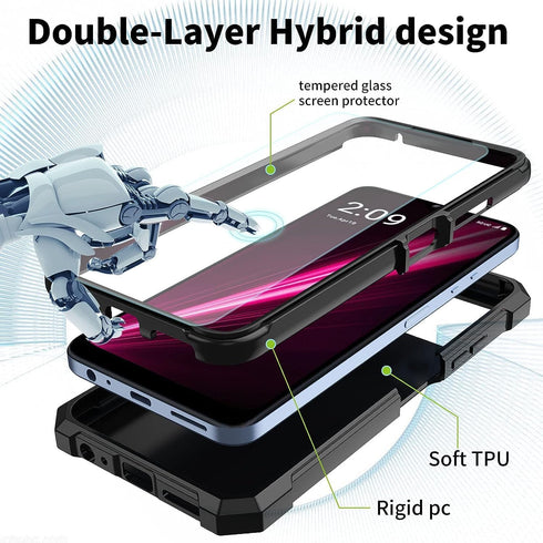 for REVVL 6 5G Phone Case with Screen Protector (Tempered Glass), Slim TPU Rugged Corners Bumper Cover for T-Mobile REVVL 6 5G 2022?Black Leopard ...