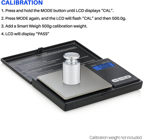 Smart Weigh Digital Pocket Gram Scale, 1000g x 0.1 Grams, Digital Gram Scale, Jewelry Scale, Food Scale, Medicine Scale, Kitchen Scale Black, Batt...