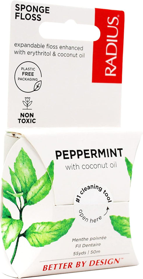 RADIUS Peppermint Dental Floss 55 Yards Vegan and Non-Toxic Oral Care Boost Total Tooth & Gum Protection Clear - Pack of 3...