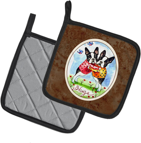 Caroline's Treasures 7015PTHD Hugs Boston Terrier Pair of Pot Holders Kitchen Heat Resistant Pot Holders Sets Oven Hot Pads for Cooking Baking BBQ...