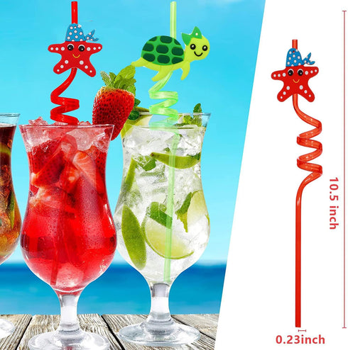 Sea Animal Birthday Party Supplies Reusable Plastic Straws with 8 Styles Under the SeaThemed Party Favors for Kids Party Decorations with Cleaning...
