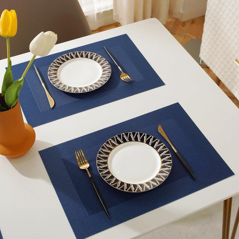Vinyl Placemats Heat-Resistant Table Mats Washable Easy Clean Plastic Placemats for Dining Table Set of 4 (Blue)...