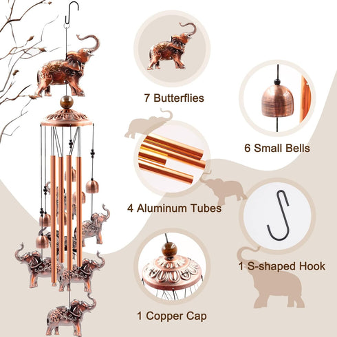 Wind Chimes Outdoor Clearance, Ukulork Elephants Aluminum Tube Windchime with S Hook,Patio Garden Decor, Housewarming Gift....