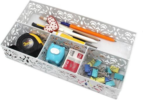 EasyPAG Desk Drawer Organizer with 3 Small Bins and 1 Long Bin,White...