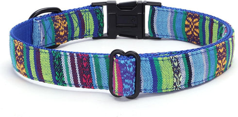 Multi-Colored Stripe Dog Collar, Soft Adjustable Dog Collars with Metal Buckle for Small Medium Large Dogs, Perfect Pet Collar Gift (Large, Blue)...