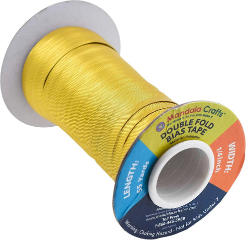 Mandala Crafts Double Fold Bias Tape for Sewing - 55 Yds Metallic Gold Bias Binding Tape - 1/4 Inch Hem Quilt Binding - Fabric Piping...